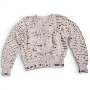 Varley Kris Relaxed Fit Cotton Knit Cardigan Cream  Birch Cropped Button Women M